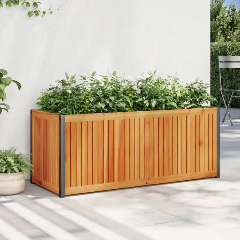 Acacia Wood & Steel Garden Planter – Slatted Raised Plant Box for Outdoor Use by VIDAXL