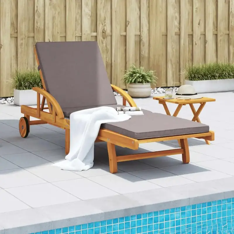 Acacia Wood Sun Lounger – Reclining Outdoor Chaise with Cushion & Side Table