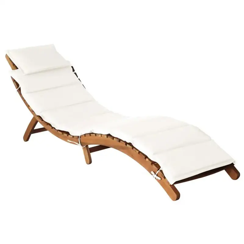 Acacia Wood Sun Lounger with Cream Cushions – Premium Solid Timber Outdoor Recliner