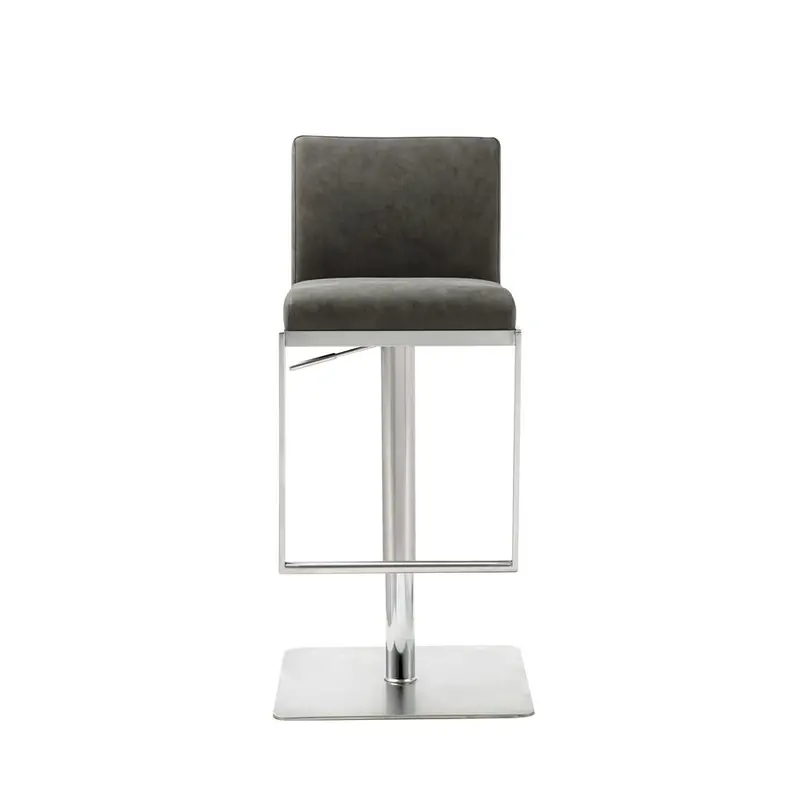 Adjustable Bar Stool – Dark Gray Faux Leather Seat with Steel Frame