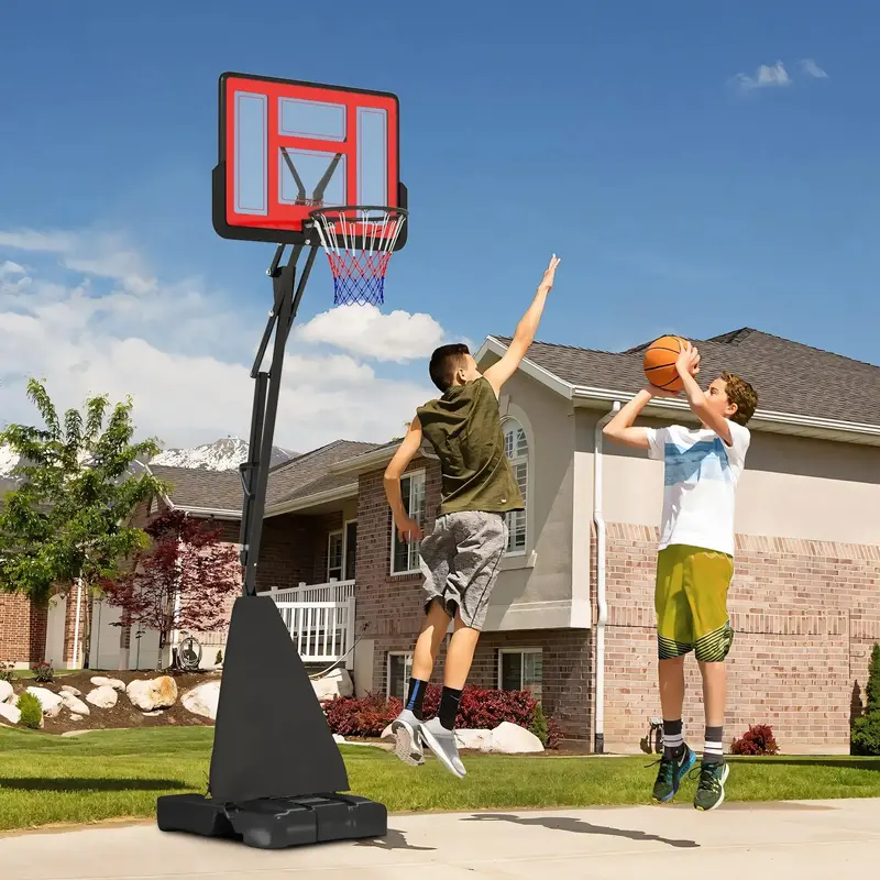 Adjustable Basketball Hoop Stand – Red, 2.45m to 3.05m Height | Five-Position Settings & Fabric Base Baffle by SPORTNOW