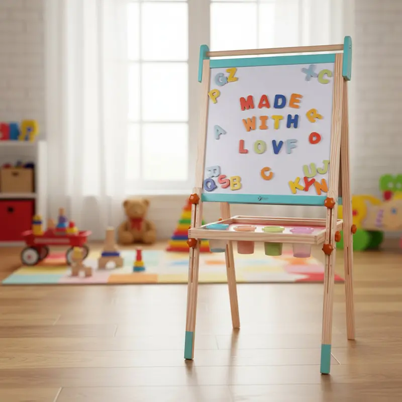 Adjustable Kids Easel – Dual-Surface Magnetic Whiteboard & Chalkboard by CLASSIC WORLD