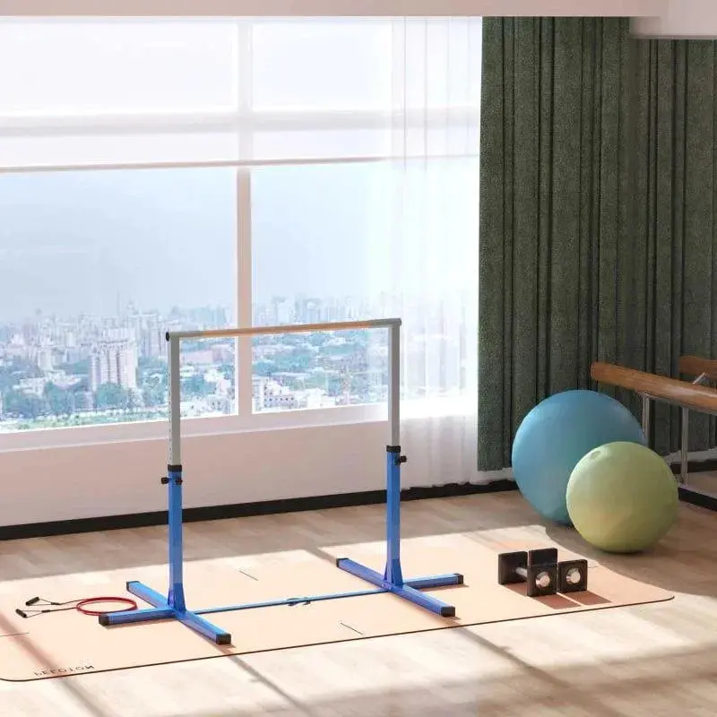 Adjustable Kids Horizontal Bar – Blue Steel Gymnastics Bar with Height Range 92–150 cm by HOMCOM