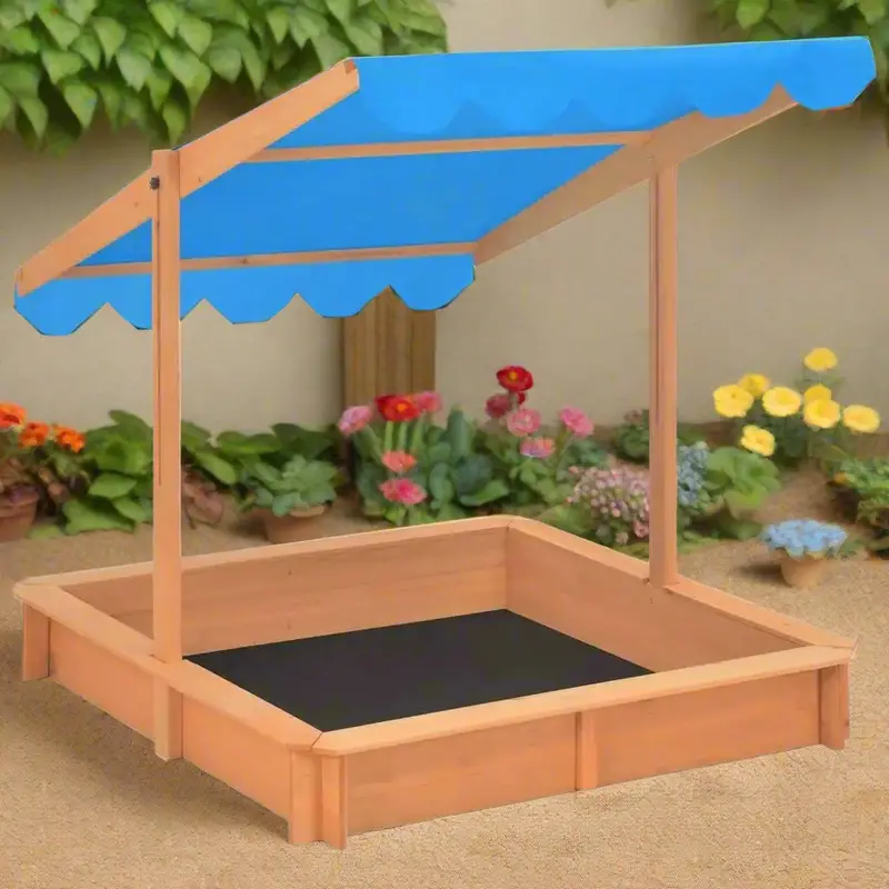 Adjustable-Roof Wooden Sandbox – Firwood Build with UPF 50+ Sun Protection