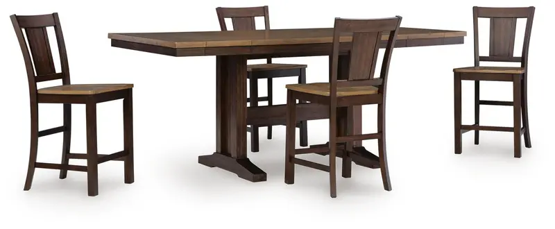 Anixburg Light-to-Dark Brown Counter Height Dining Set: Table + 4 Barstools