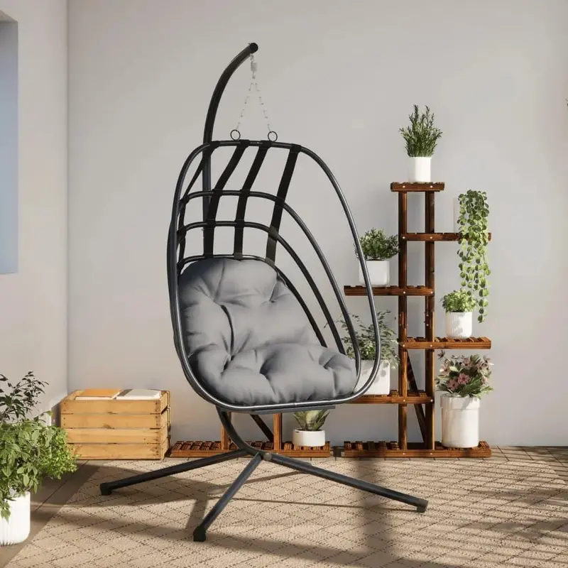 Anthracite-Frame Hanging Egg Chair – Dual Indoor/Outdoor Steel Swing Seat – VIDAXL