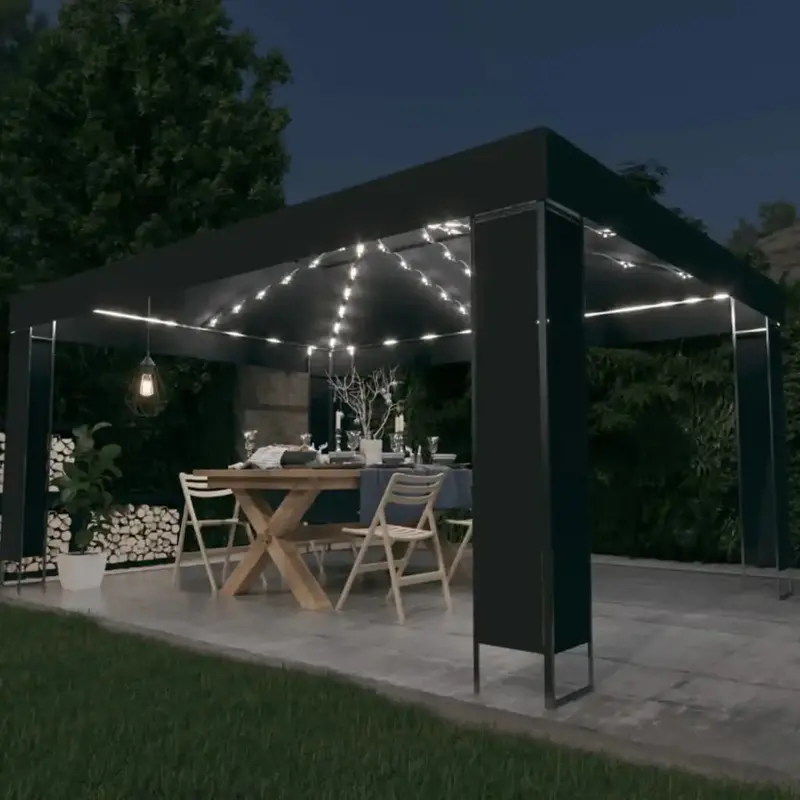Anthracite LED String Light Gazebo – 3m x 4m Outdoor Canopy