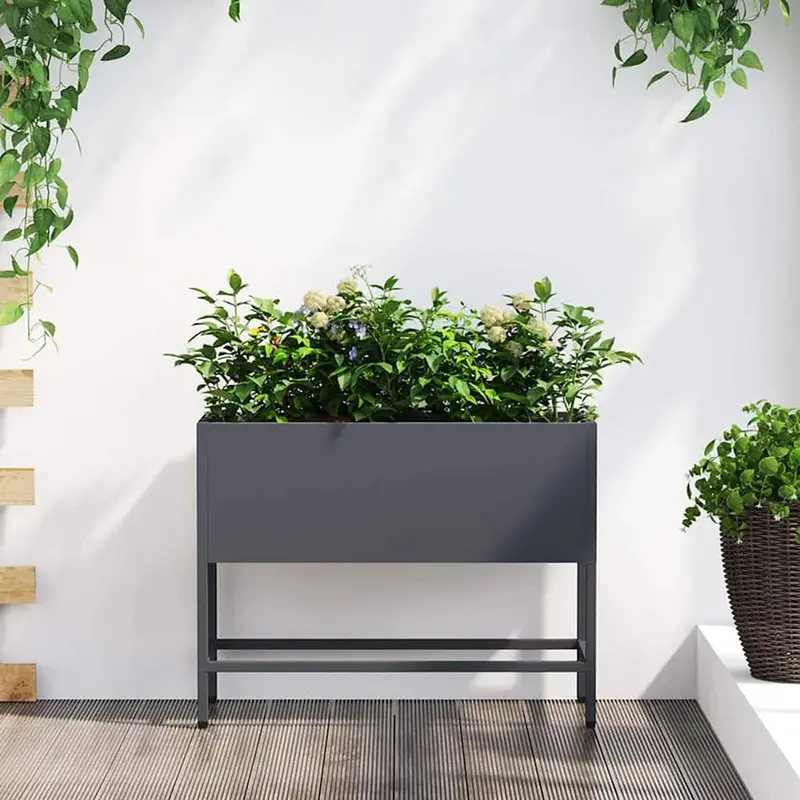 Anthracite Rectangular Metal Planter – Sleek Raised Garden Box for Modern Outdoor or Patio Use