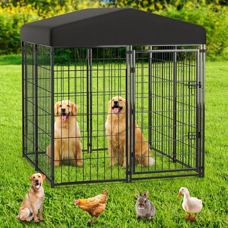 Anyask Heavy-Duty Outdoor Metal Dog Kennel – 4FT x 4FT x 4.5FT with Weather-Resistant Roof for Dogs, Cats, Chickens & Ducks