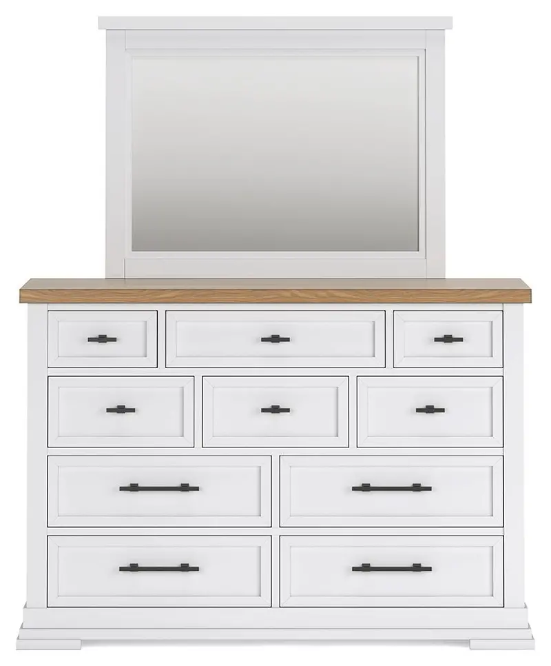 Ashbryn White & Natural Wood Dresser with Matching Mirror