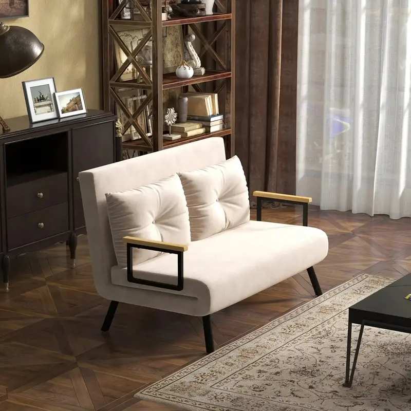Beige 4-in-1 Convertible Velvet Sofa Bed | Click-Clack Mechanism & Five-Recline Positions by HOMCOM