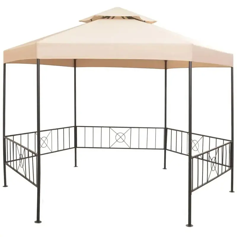 Beige Hexagonal Marquee Gazebo – 323x265cm Pavilion-Style Outdoor Tent with Elegant Geometric Design