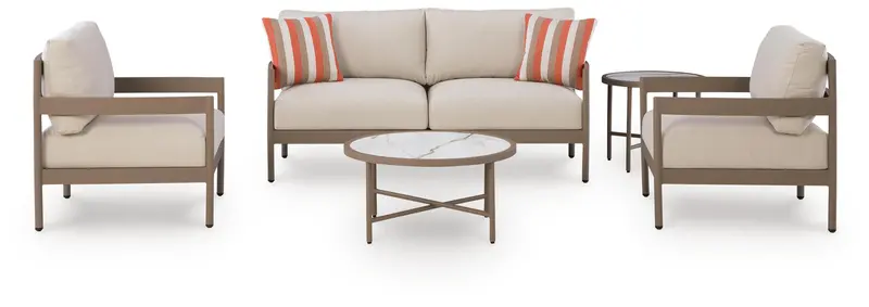 Beige Outdoor Living Set (5-Piece): Loveseat, Chairs & Table – Big Creek Cove
