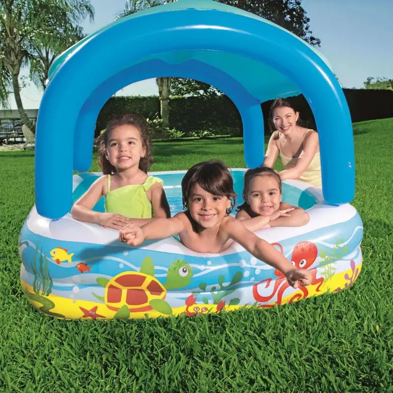 BESTWAY Play Pool with Canopy – 140x140x114cm, 265L, Padded Floor for Safe Kids’ Use