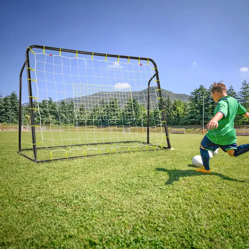 Black 2-in-1 Kids Football Goal & Rebound Net | 187×122.5cm with 5-Angle Adjustable Frame | COSTWAY