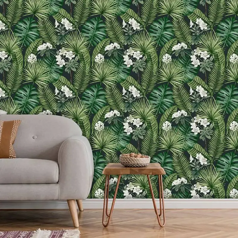 Black-and-Dark-Green ‘Eden’ Nature-Inspired Wallpaper with Deep Tonal Contrast