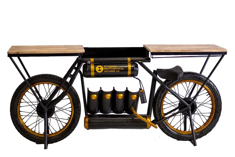Black-and-Gold Iron and Solid Wood Bar Cart with Integrated Wine Rack