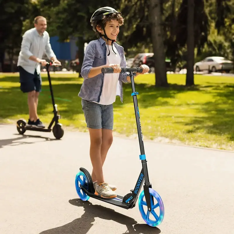 Black & Blue Foldable 2-Wheel Kids Scooter – Adjustable Handlebars, Glow-in-the-Dark Wheels & Lightweight Frame by COSTWAY