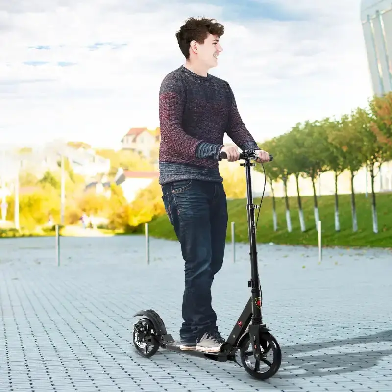 Black Foldable Kick Scooter for Teens & Adults – Durable Aluminium Construction & Dual Brakes by HOMCOM