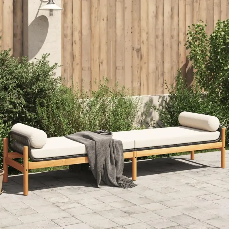Black Garden Bench with Cushions – PE Rattan Seating on Solid Acacia Wood Frame by VIDAXL