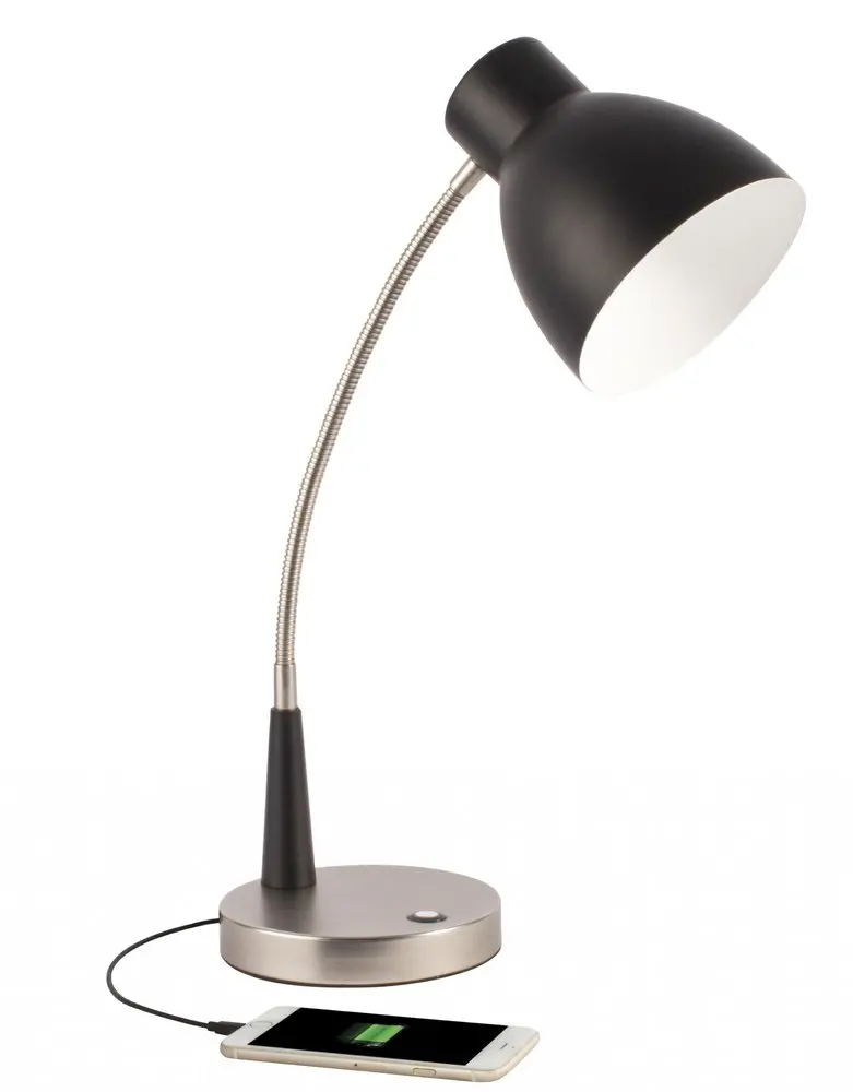 Black Matte & Silver LED Adjustable Task Lamp for Desk