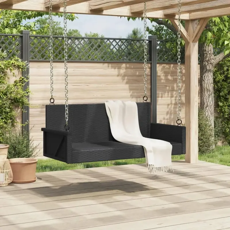 Black PE Rattan Swing Bench with Easy Installation Hardware – OUTSUNNY