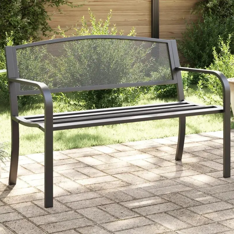 Black Powder-Coated Steel Garden Bench – Openwork Design, 119 cm