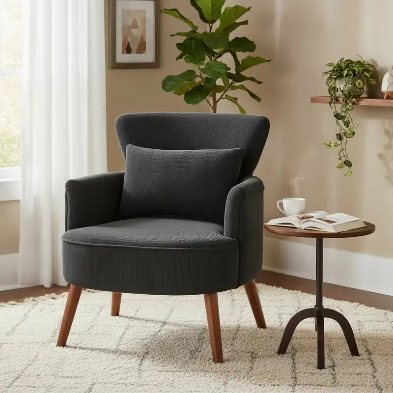 Black Retro Corduroy Wingback Armchair | High-Density Foam Cushioning & Timeless Profile by HOMCOM