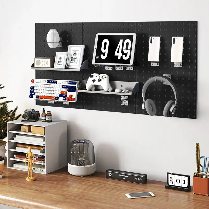 Black Wall-Mounted Pegboard Tool Organizer – Heavy-Duty Metal Board with 28 Accessories by COSTWAY