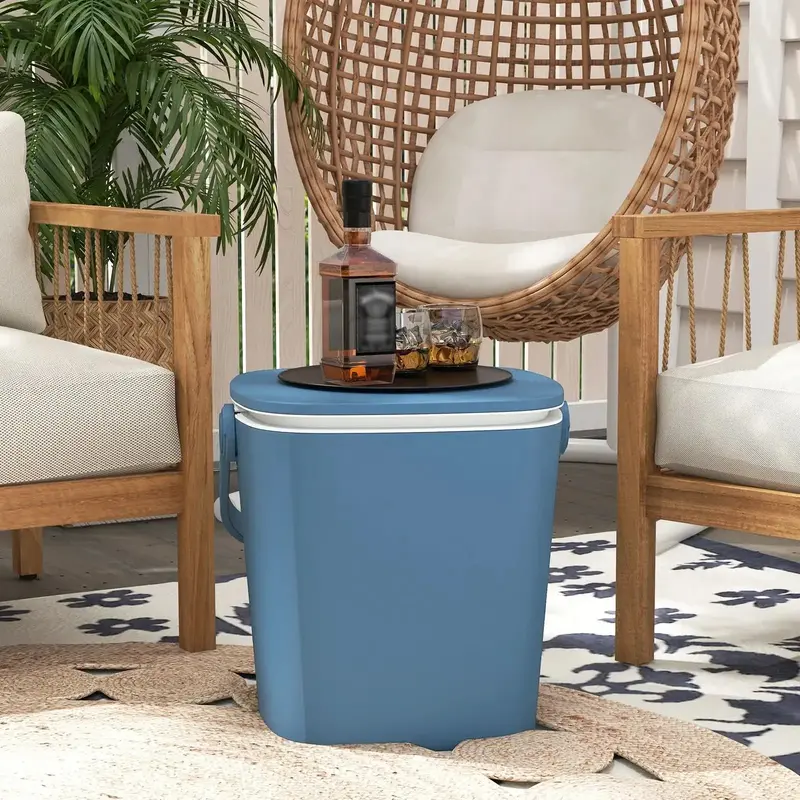 Blue 3-in-1 Cooler Cocktail Table – Outdoor Ice Bucket with Lift-Top Lid & Drink Storage by COSTWAY