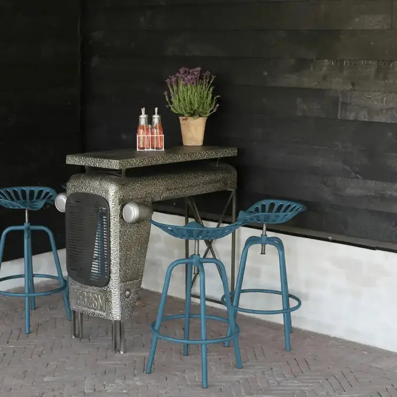 Blue Bar-Height Tractor-Style Swivel Chair with Industrial Design