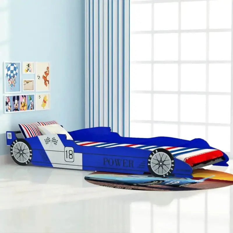 Blue Race Car Bed for Children – 200x90cm Sporty Design with Protective Side Rails | VIDAXL