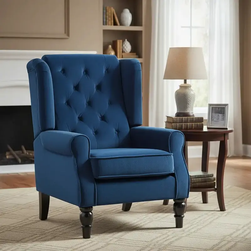 Blue Retro Velvet Wingback Chair | Pocket Spring Cushioning & Sturdy Wooden Frame by HOMCOM