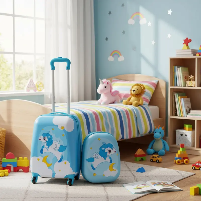 Blue Unicorn Kids Luggage & Backpack Combo – Hard-Shell Trolley Suitcase + Matching Backpack by COSTWAY