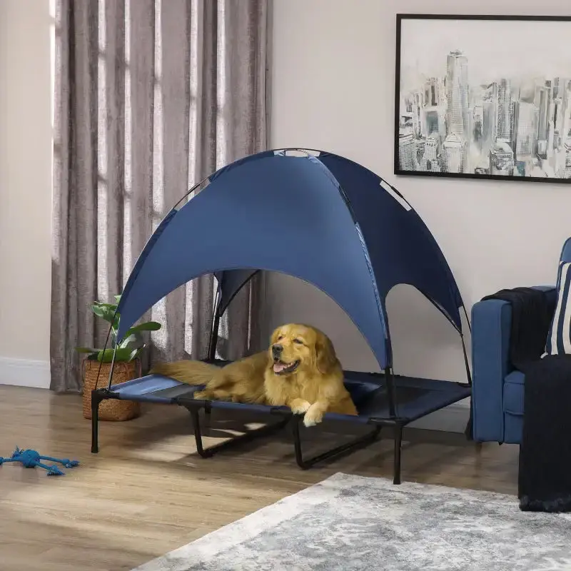 Blue XL Elevated Dog Cot – Canopied Pet Gazebo Bed Supporting Up to 50 kg | PAWHUT