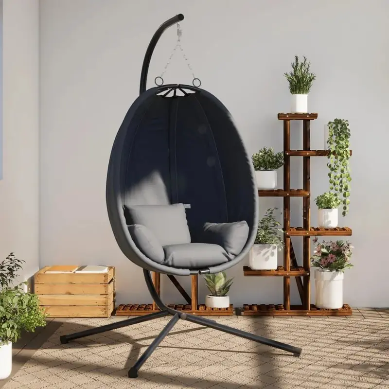 Breathable Anthracite Fabric Hanging Egg Chair – Ventilated Swing Seat – VIDAXL
