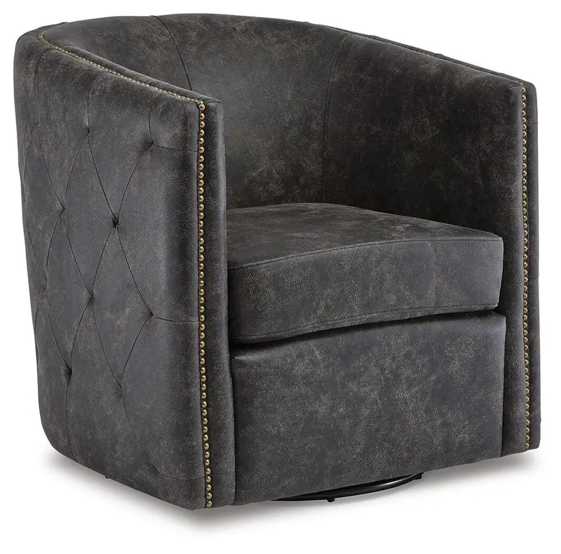 Brentlow Distressed Black Swivel Chair – Vintage-Style Rotating Accent Seat