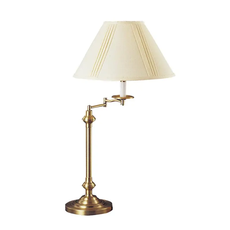 Bronze 30-Inch Swing-Arm Table Lamp with Off-White Empire Shade