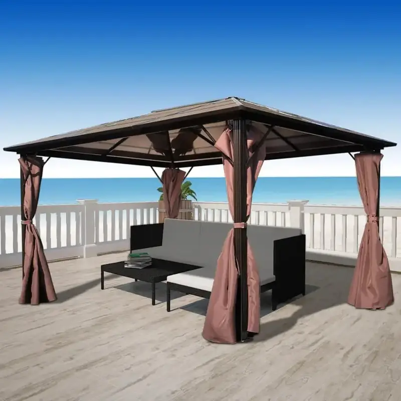 Brown Aluminium Gazebo with Integrated Curtains | 400 x 300 cm Outdoor Canopy