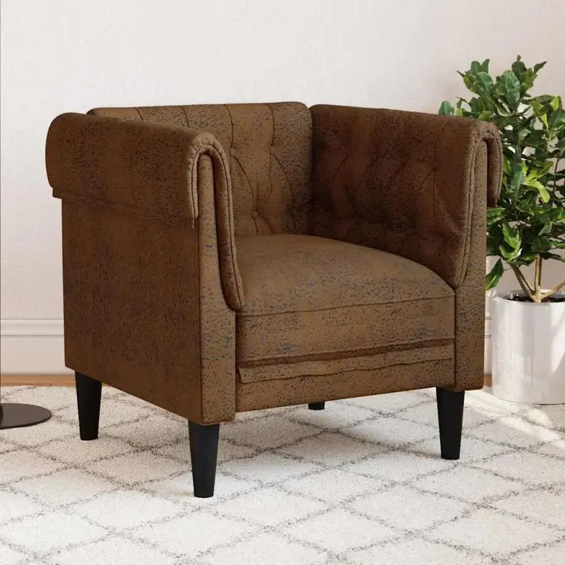 Brown Faux Leather Chesterfield Armchair – Deep Button-Tufted Back & Rolled Arms by VIDAXL
