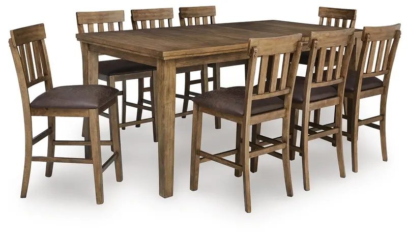Broxtyn Light Brown Counter Height Dining Set: Table + 8 Barstools