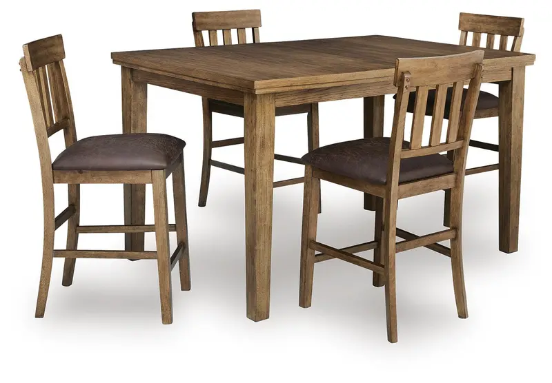 Broxtyn Light Brown Counter Height Dining Table Set with 4 Barstools