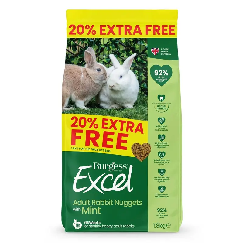 Burgess Excel Adult Rabbit Nuggets with Mint – Premium 1.5kg Pelleted Diet