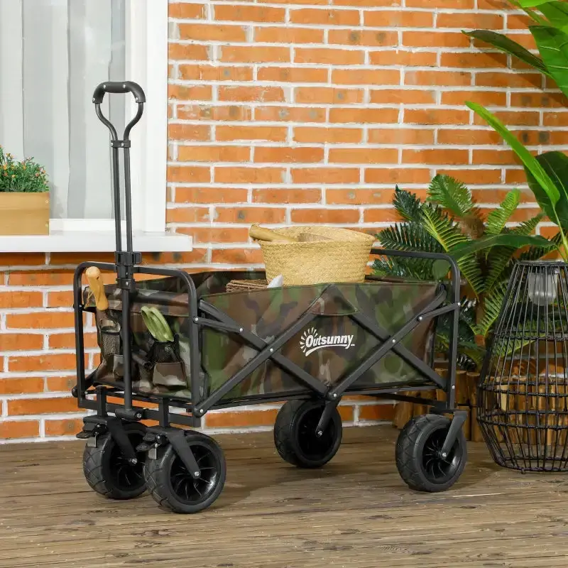 Camouflage Folding Garden Trolley – 95-Litre Capacity with Telescopic Handle