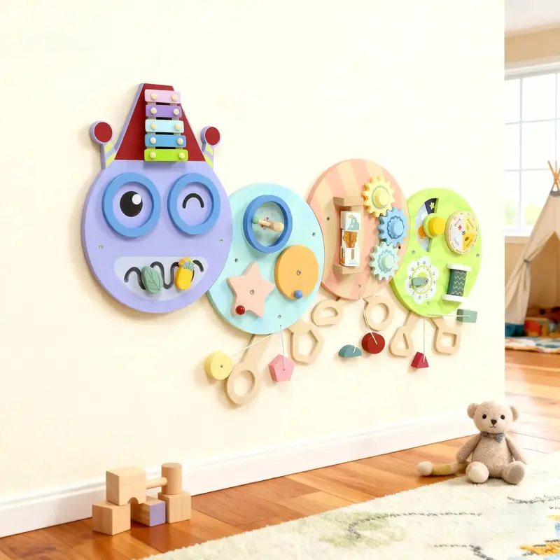 Caterpillar-Shaped Montessori Busy Board – Seven-Function Wall-Mounted Sensory Toy for Toddlers – AIYAPLAY