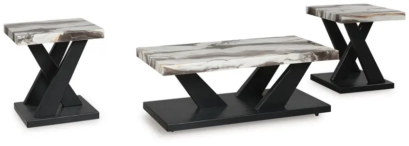 Cendill Dark Brown, White & Black 3-Piece Occasional Table Set