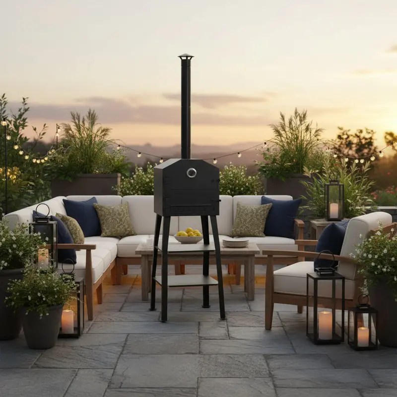 Charcoal-Fueled Outdoor Pizza Oven with Refractory Fireclay Brick Base (Up to 1300°C) – VIDAXL