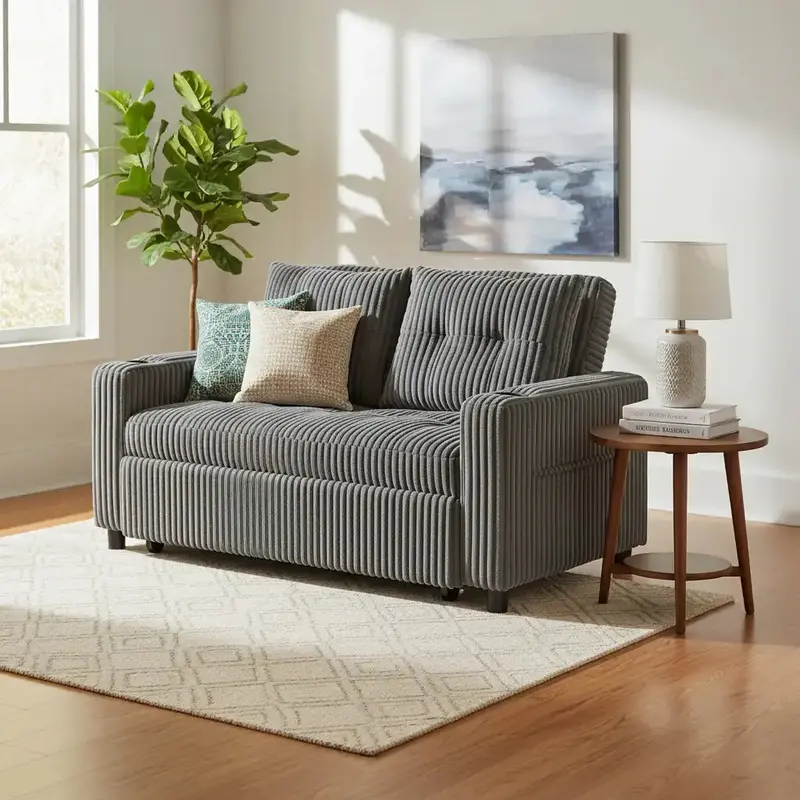 Charcoal Grey 2-Seater Corduroy Sofa Bed | Pull-Out Sleeper Loveseat Design by HOMCOM