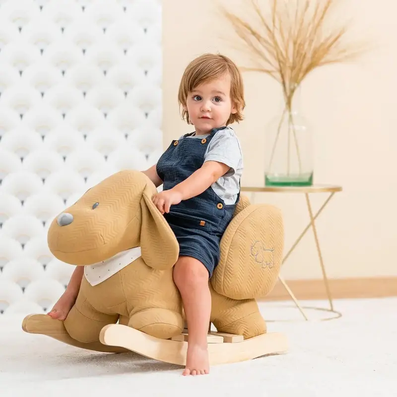 Charlie Dog Rocking Toy – Caramel-Colored Rocker with Safety Harness & Stable Base by NATTOU