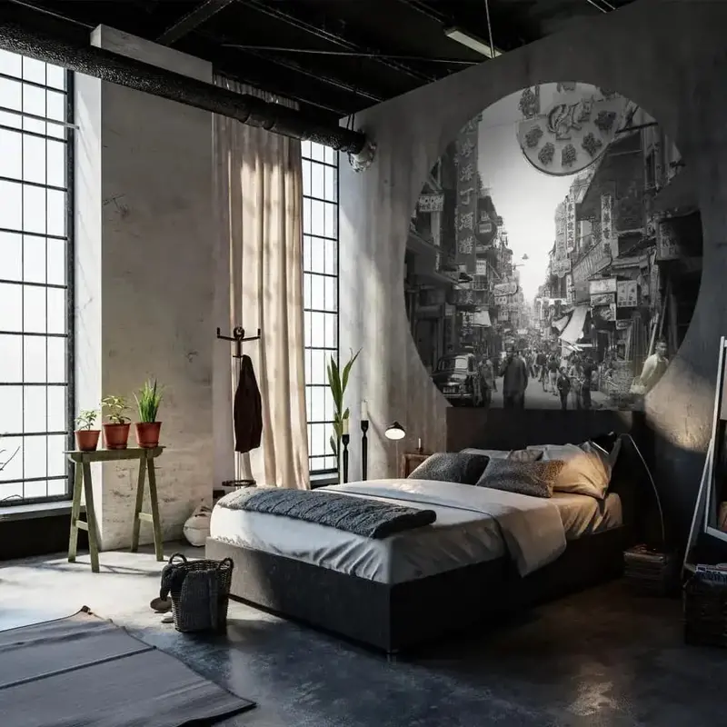 Circle-Format Hong Kong Retro Wallpaper – 190 cm Diameter